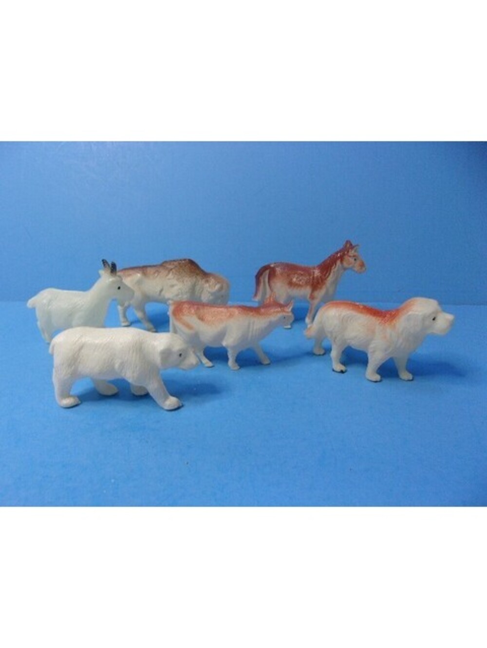 Vintage Feather Tree Yard Celluloid Animals Christmas Putz Toy 1930's Lot of 6